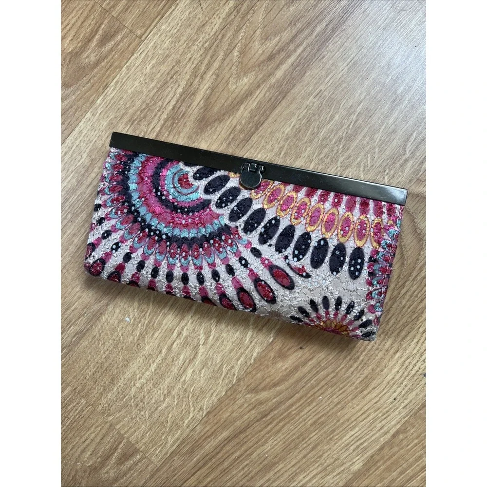 Boho Wallet Embroidered Mandala Design Pink Brown Cool Latch Clutch
